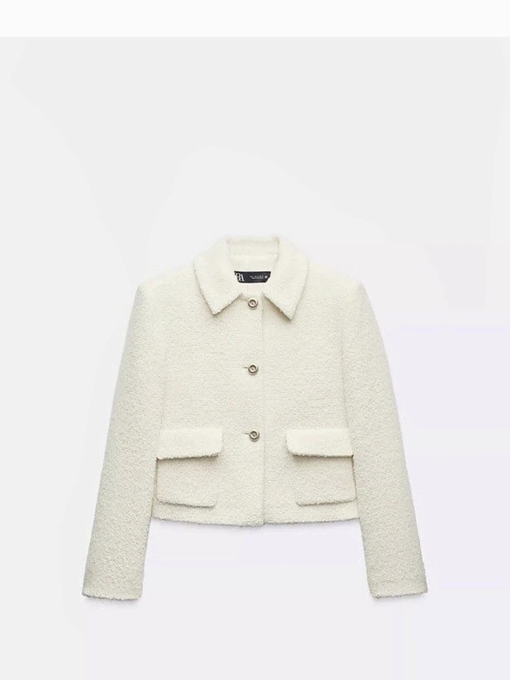 Zara Short Bouclé Jacket in White